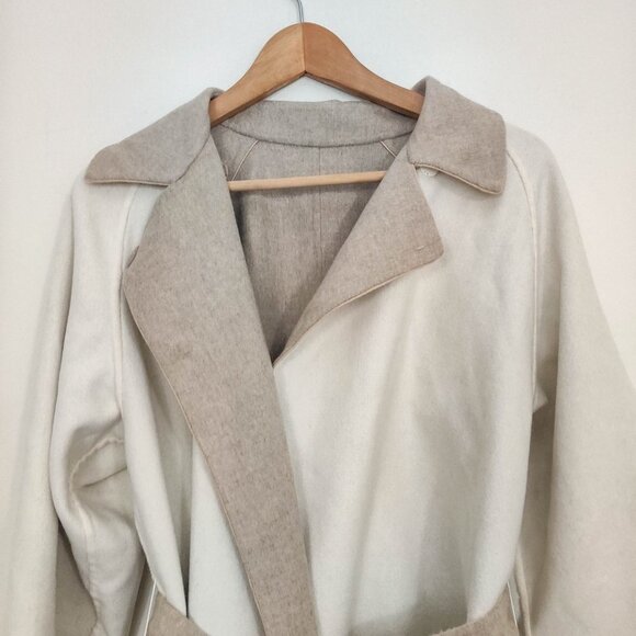 Max Mara Reversible Angora Wool Belted Wrap Coat in Taupe Ecru 12 - Picture 10 of 16